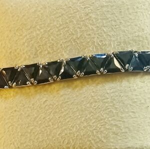 UTC 925 Sterling Silver Black Spinel Trillion Cut Tennis Bracelet 7"
